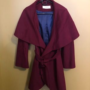 NWOT Tahari Maroon Coat with Shawl Neckline (S)